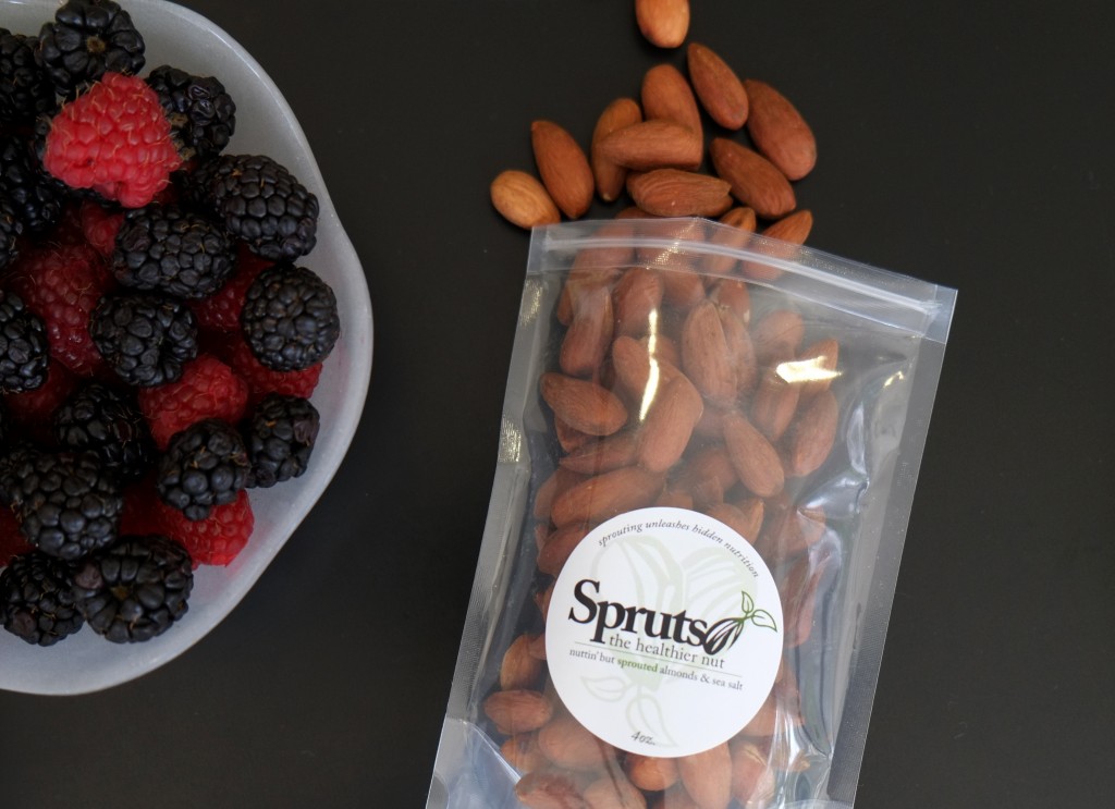 healthy sprouted almond snack with berries