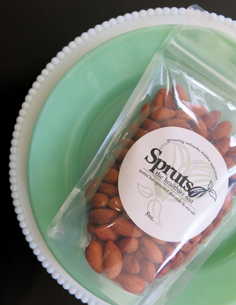sprouted almonds on green plate