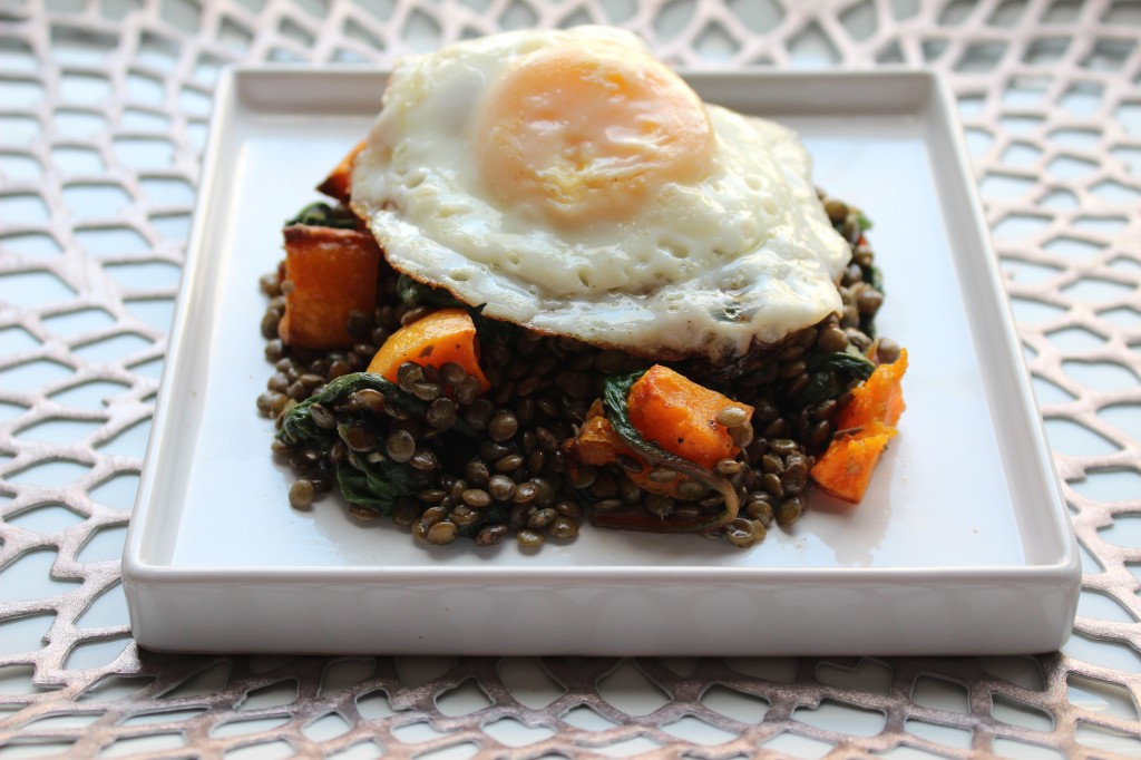 eggs lentils and butternut squash with eggs
