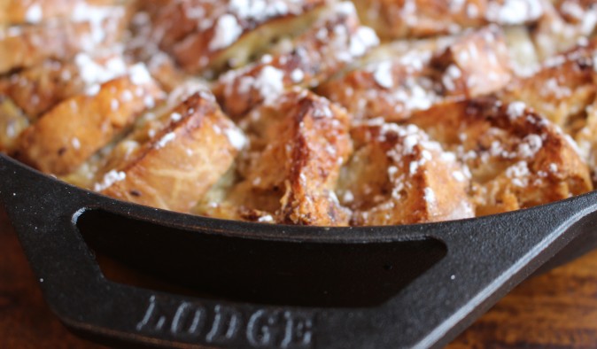 french toast in a cast iron skillet