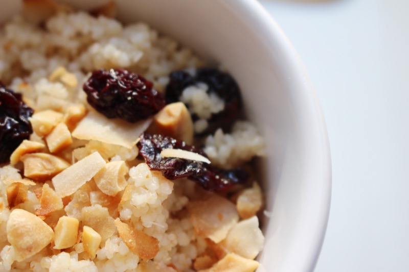 coconut couscous with peanuts and cherries