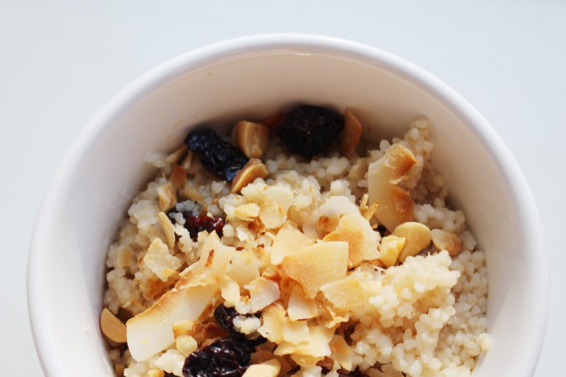 toasted coconut couscous with peanuts and cherries