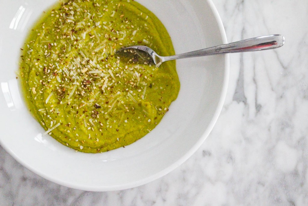 pea soup with parmesan cheese || the domesticated wolf